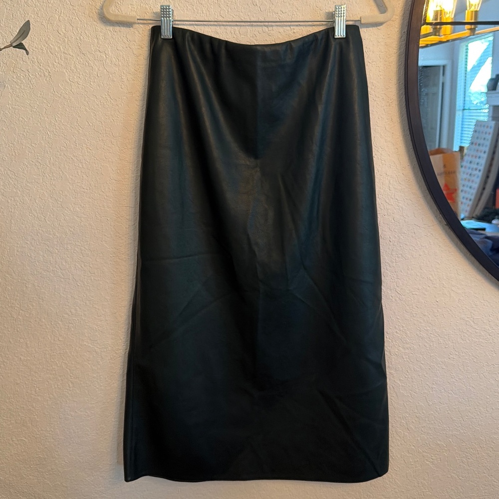 Dark green faux leather midi skirt